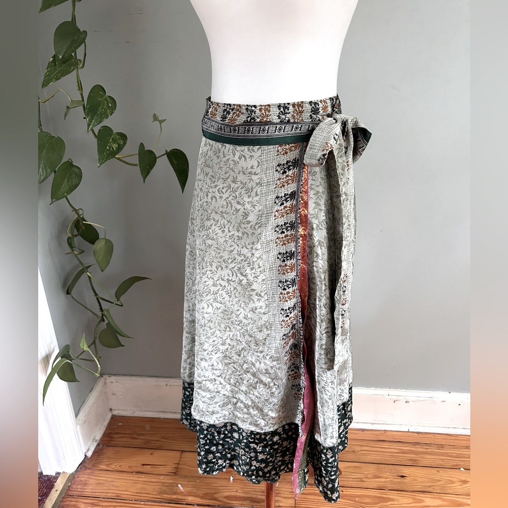 Green Silk Wrap Skirt